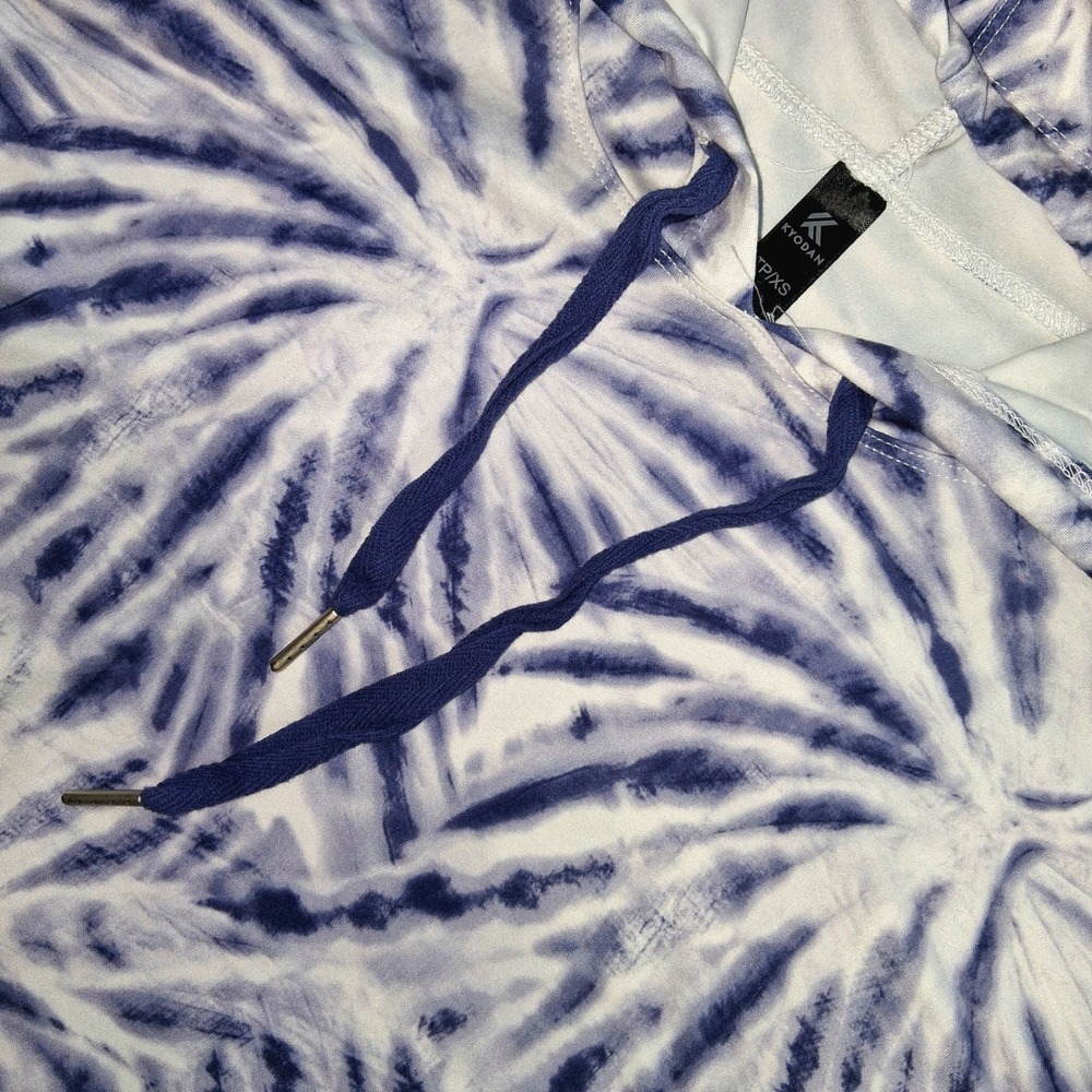 Kyodan Women's Tie Dye Hoodie Top Blue White Pullover XS T/P Activewear
